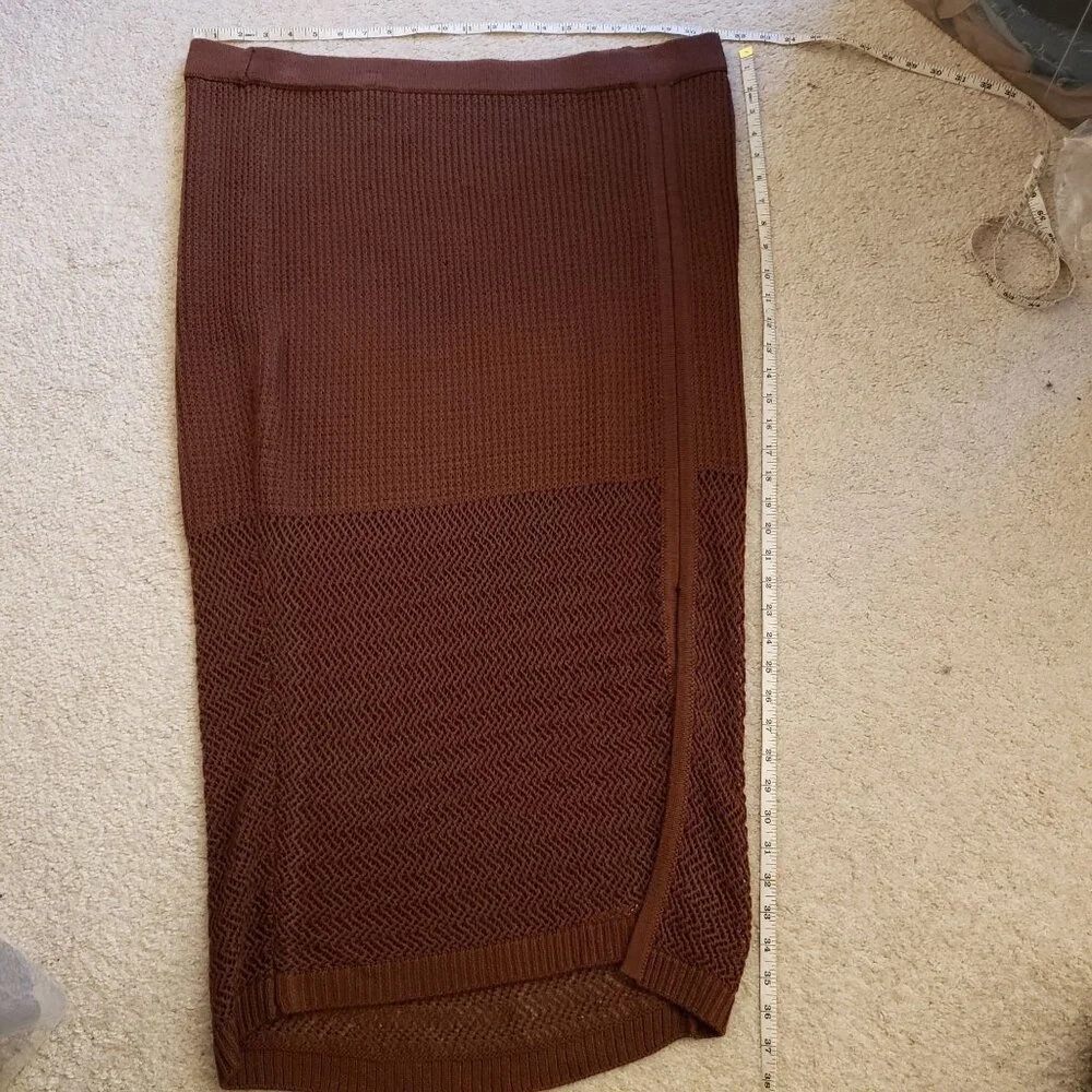 Nina Parker  Brown Knit Pencil Crochet Midi Skirt with Front Slit 3X NWOT